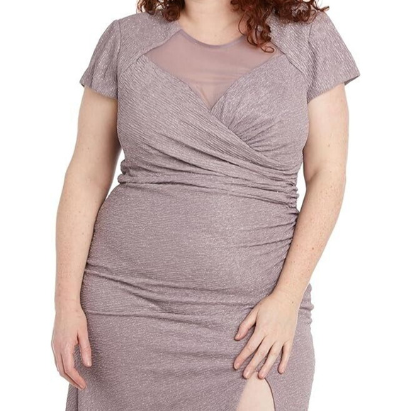 Nightway Long Glitter Knit Dress Sweetheart Neckline High Slit Gown(Size 14W)NWT - Picture 1 of 9
